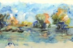 Paesaggio, acquerello, cm 55x25