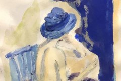 Cappello blu, acquerello, cm 27x42