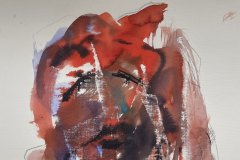 Donna in rosso, china, cm 21x30