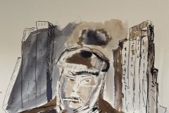 Uomo tra i grattacieli, china, cm 21x30