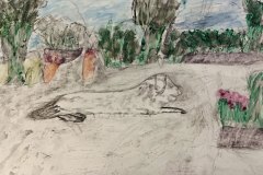 Charlie in cortile, acquerello, cm 20x30(Angelica)