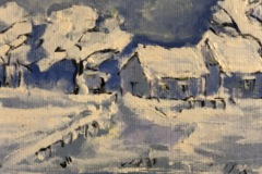 Villaggio invernale, olio, cm 15x10