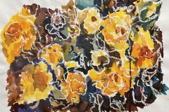 Fiori, china e cera, schizzo,cm 30x45