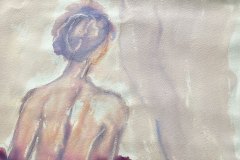 donna in rosso, china cera, cm 55x75