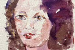 Viso di donna, china e cera, cm 20x27