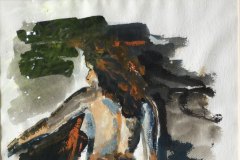 Donna di spalle, china e cera, cm 22x33