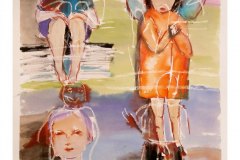 Ragazze, china e cera, cm 50x70, (esposto allo Splash Museum)