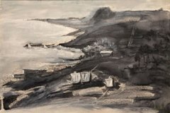 Paesaggio sul mare, china e cera, cm 54x80